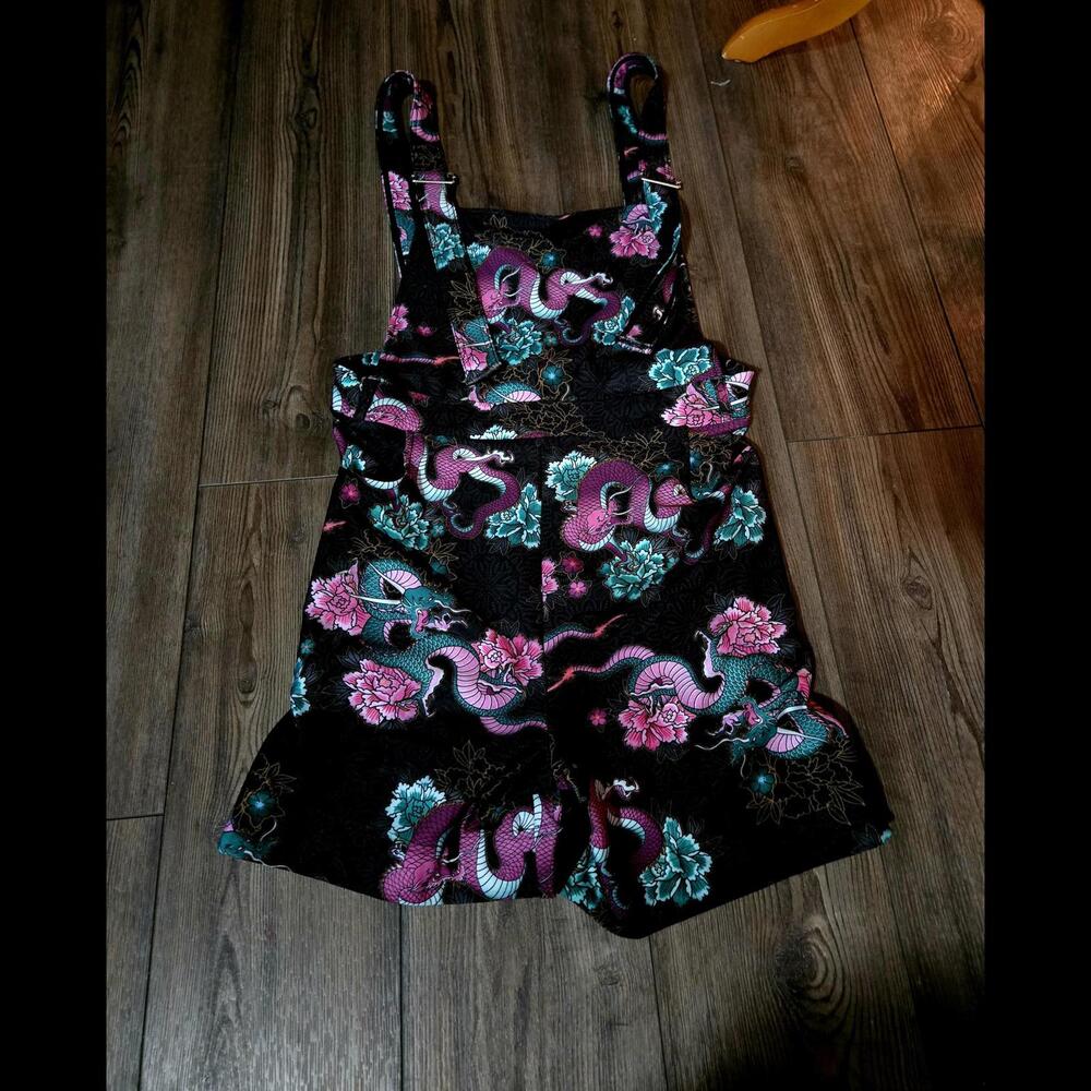 Blackmilk dragon and floral short overalls NWT